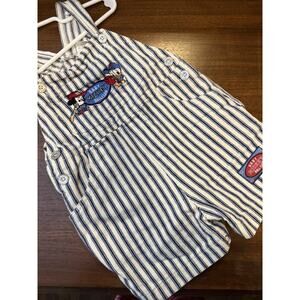 Vintage Y2K Disney “Baby Mickey Ball Club” Striped Baseball 100% Cotton Overall